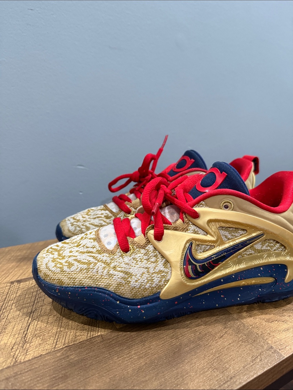 Nike men’s Kevin Durant Basketball Sneakers in Gold, Navy & Red